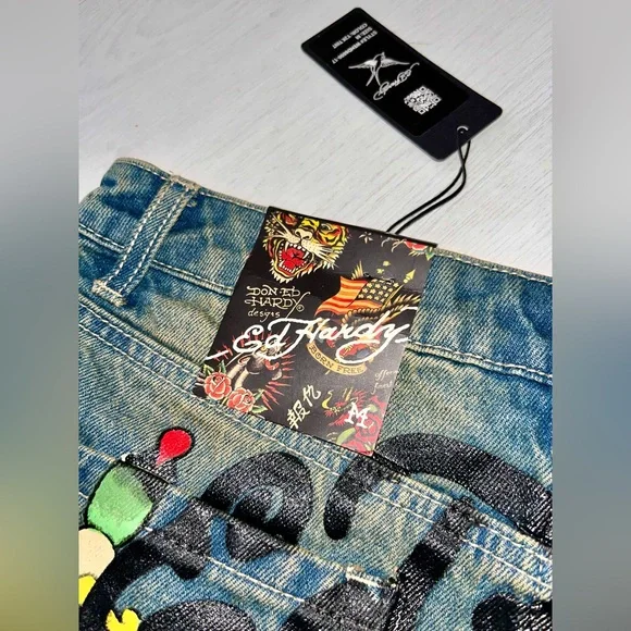 BNWT!! Ed Hardy Blue Denim Skirt with Graphic Design